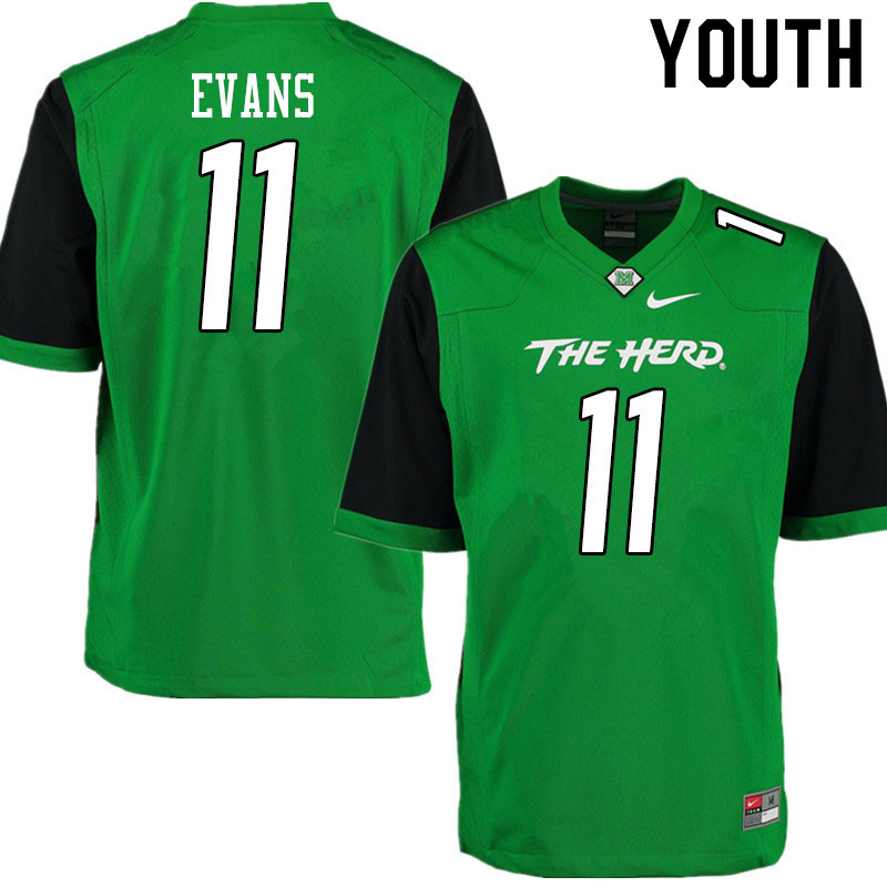 Youth #11 JoJo Evans Marshall Thundering Herd College Football Jerseys Sale-Gren